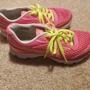 Neon Pink Sneakers With Yellow Accents